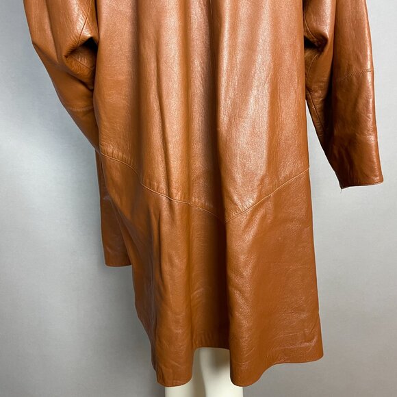 Vintage Leather Jacket Oversize Women Open Front FLAWS Soft Batwing Sleeve Brown - Picture 4 of 16